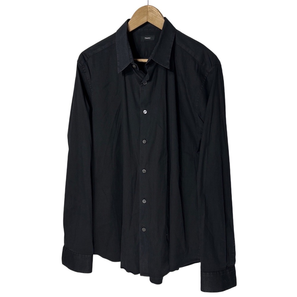 Theory Long Sleeve Button Down Shirt Black Men's 25" Wide 31" Long‎